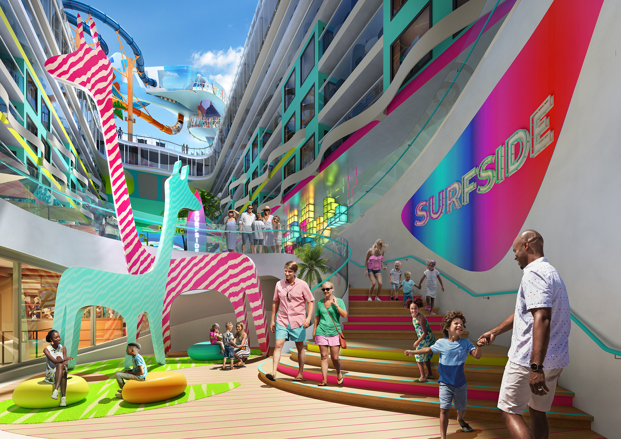 Surfside ist ein Bereich für junge Familien, in dem Erwachsene und Kinder bis einschließlich sechs Jahre den ganzen Tag verweilen und spielen können.